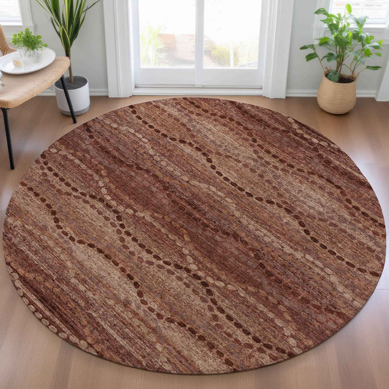 8' Rust And Copper Round Ogee Washable Indoor Outdoor Area Rug