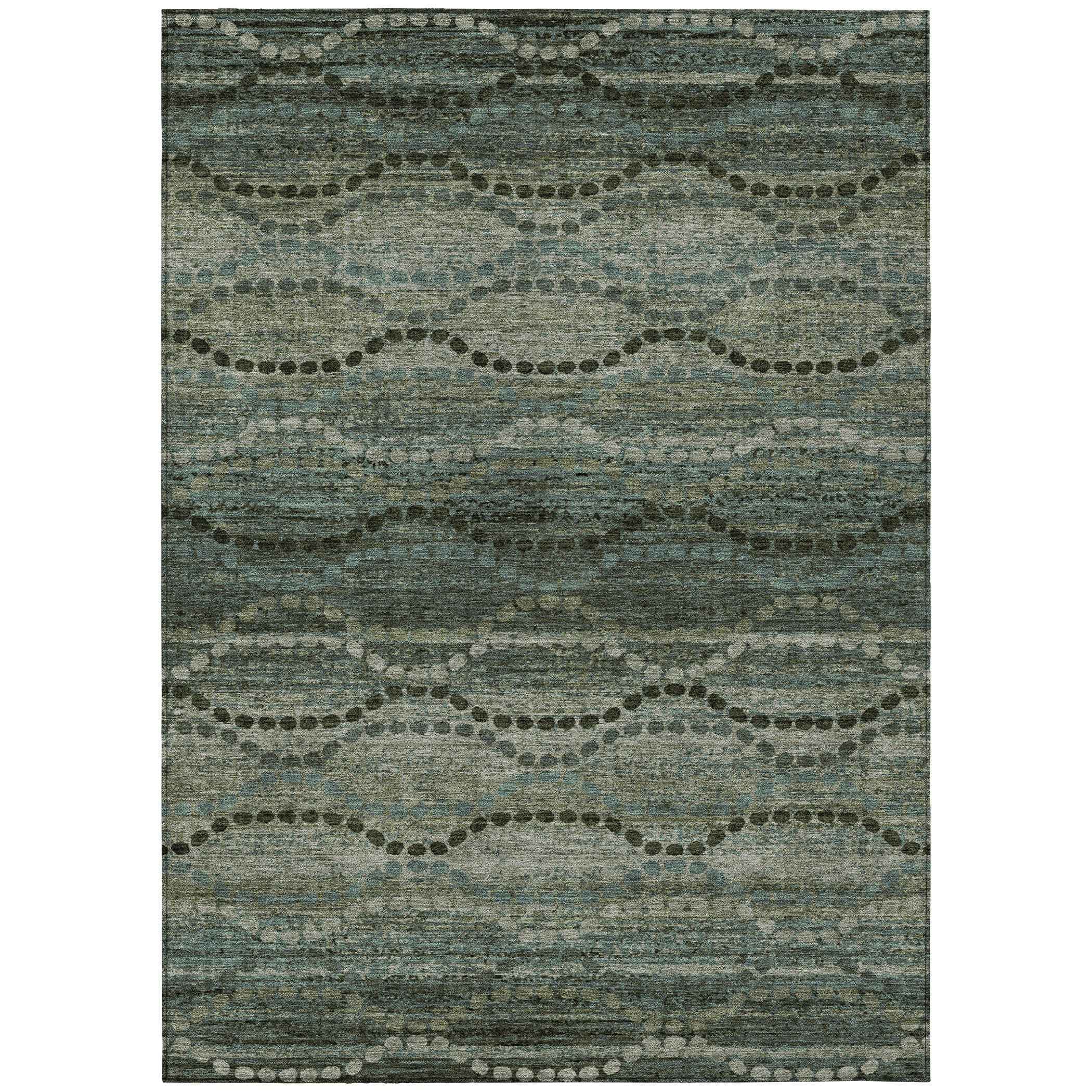 3' X 5' Artichoke Green And Gray Ogee Washable Indoor Outdoor Area Rug