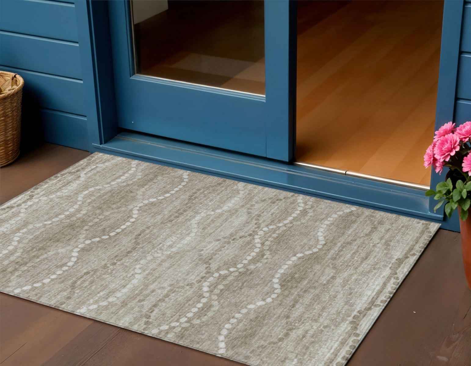 3' X 5' Khaki And Ivory Ogee Washable Indoor Outdoor Area Rug