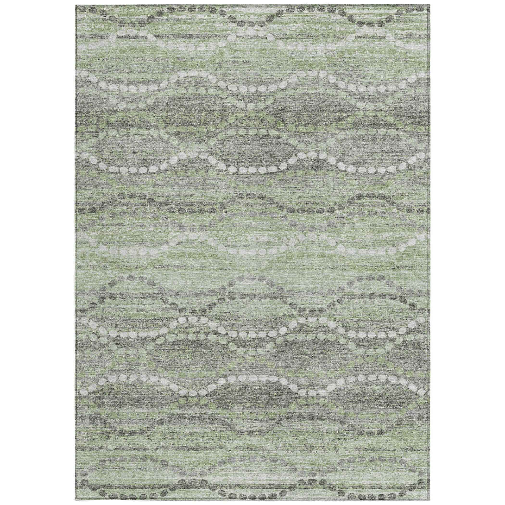 5' X 8' Green And Ivory Ogee Washable Indoor Outdoor Area Rug