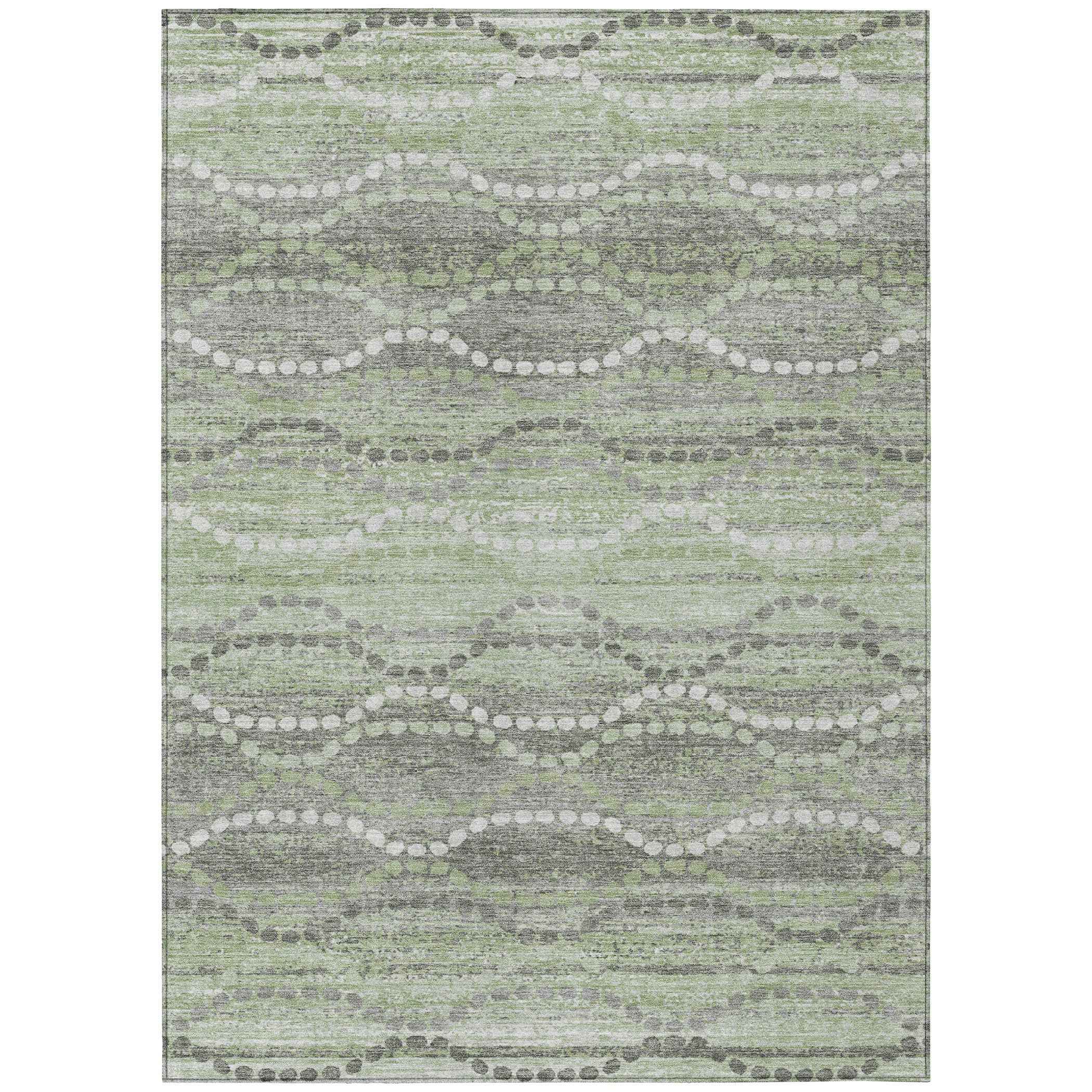 5' X 8' Green And Ivory Ogee Washable Indoor Outdoor Area Rug