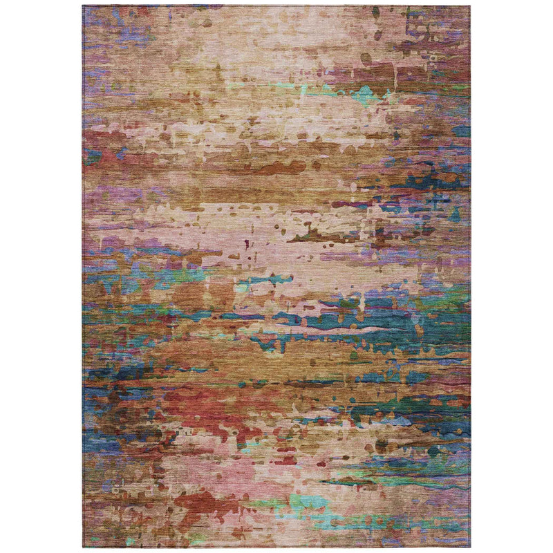 9' X 12' Sage Teal Blue And Blush Abstract Washable Indoor Outdoor Area Rug