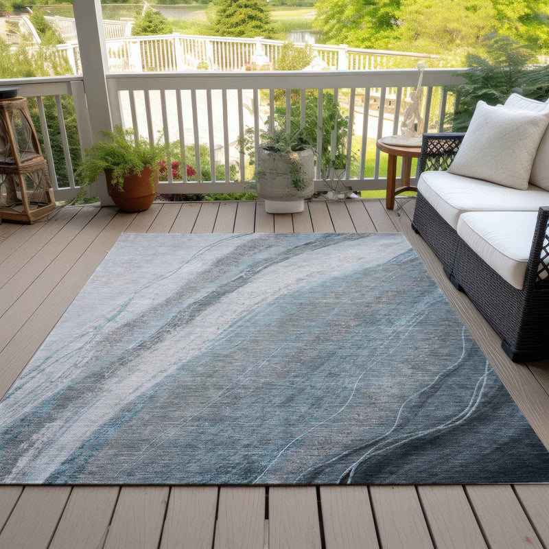 8' X 10' Teal Blue And Gray Abstract Washable Indoor Outdoor Area Rug