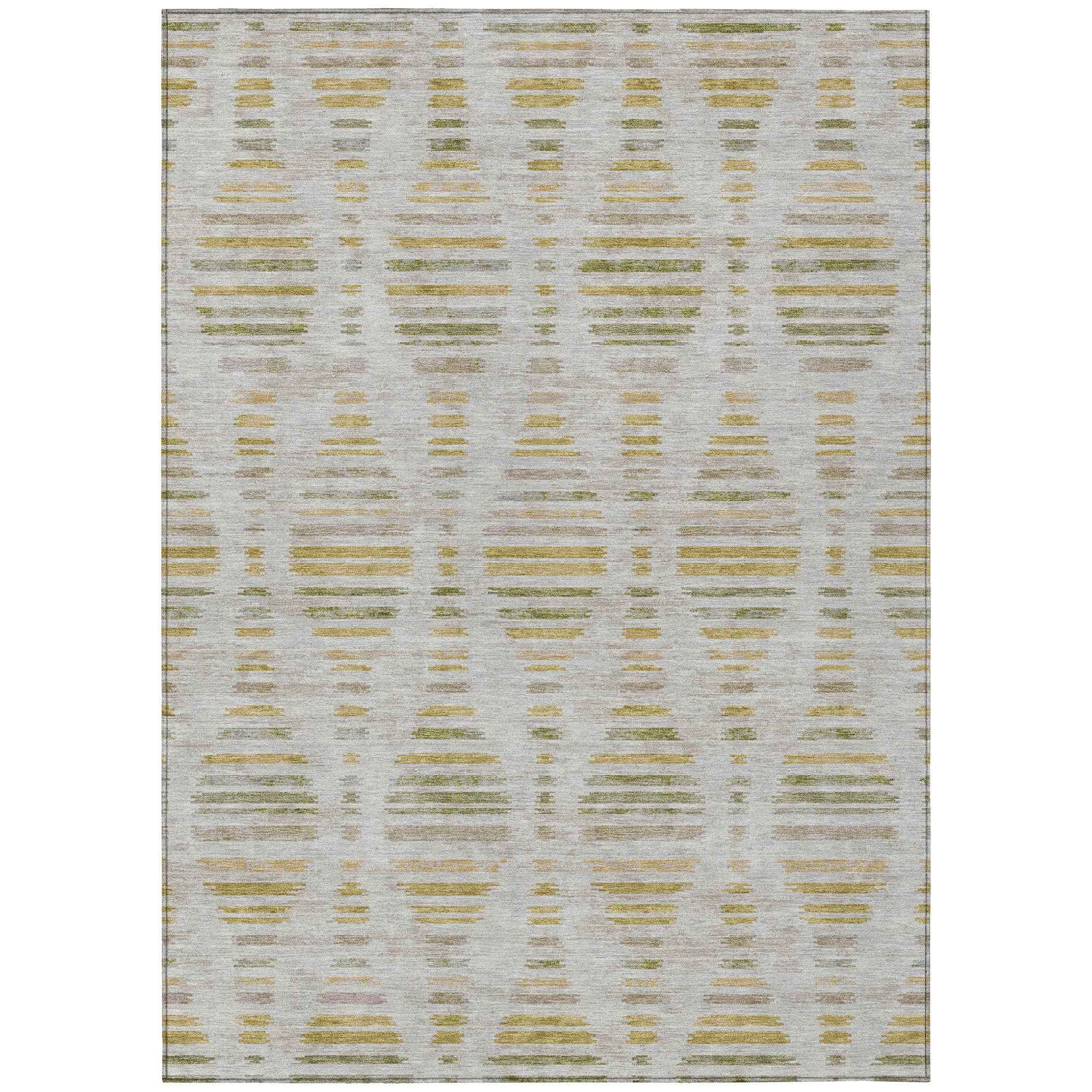 5' X 8' Ivory And Gold Striped Washable Indoor Outdoor Area Rug