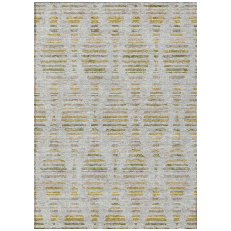 5' X 8' Ivory And Gold Striped Washable Indoor Outdoor Area Rug