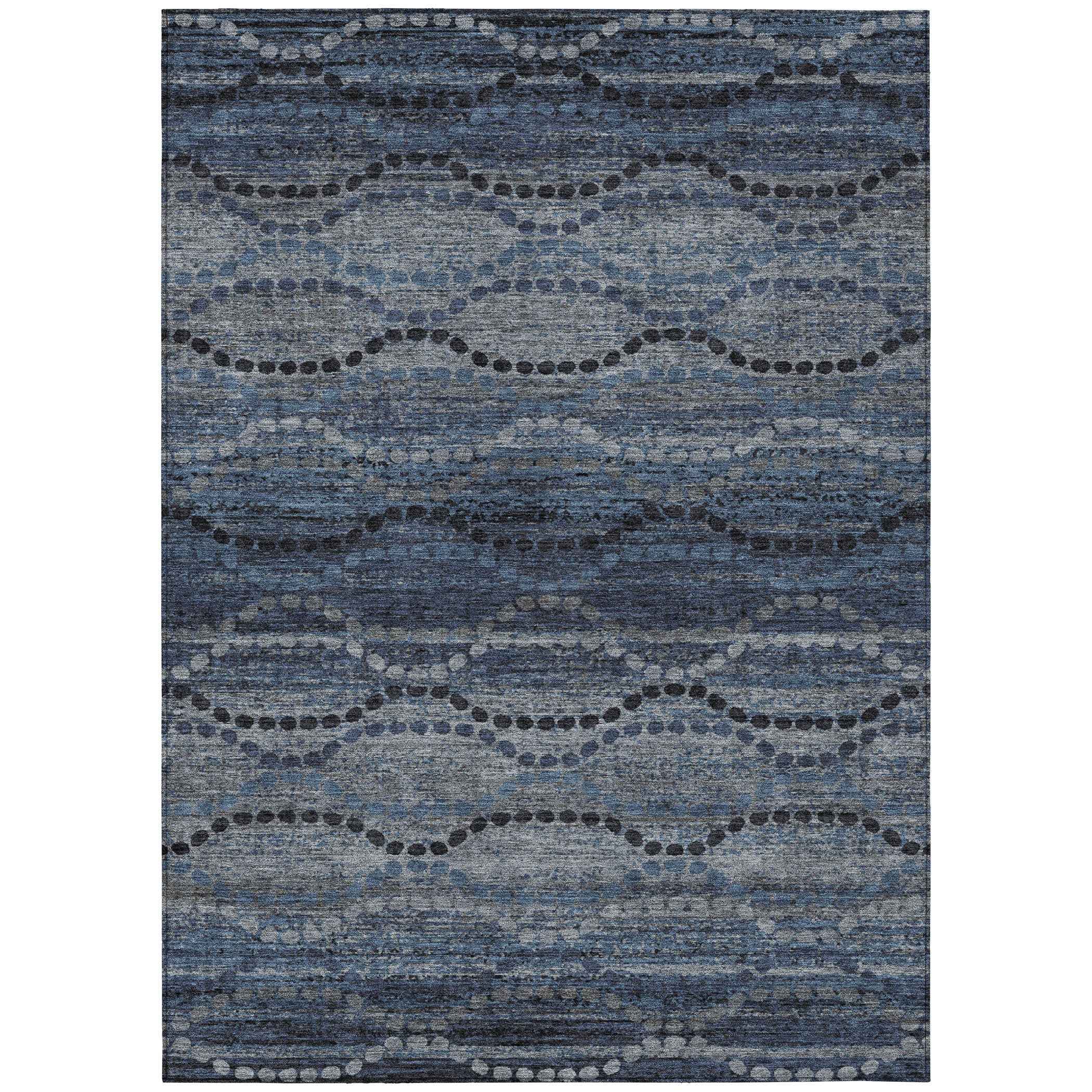 9' X 12' Navy Blue And Gray Ogee Washable Indoor Outdoor Area Rug