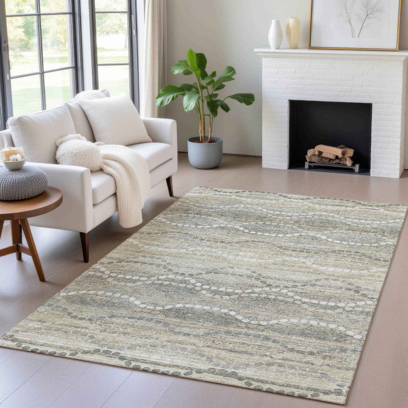 3' X 5' Pewter And Ivory Ogee Washable Indoor Outdoor Area Rug