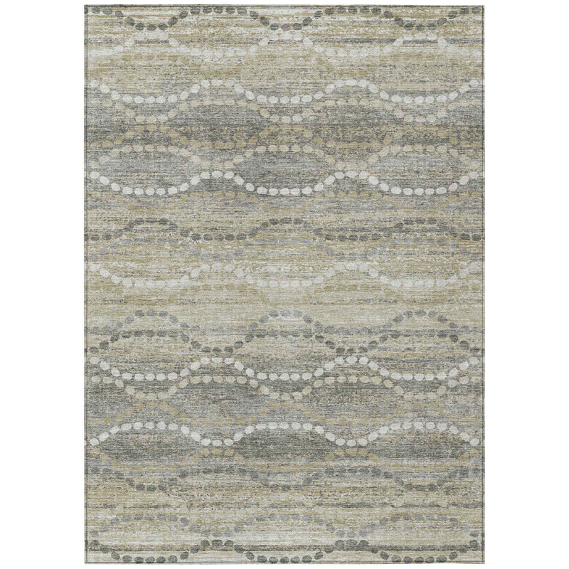 3' X 5' Pewter And Ivory Ogee Washable Indoor Outdoor Area Rug