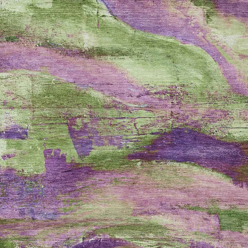 10' X 14' Purple Plum And Green Abstract Washable Indoor Outdoor Area Rug