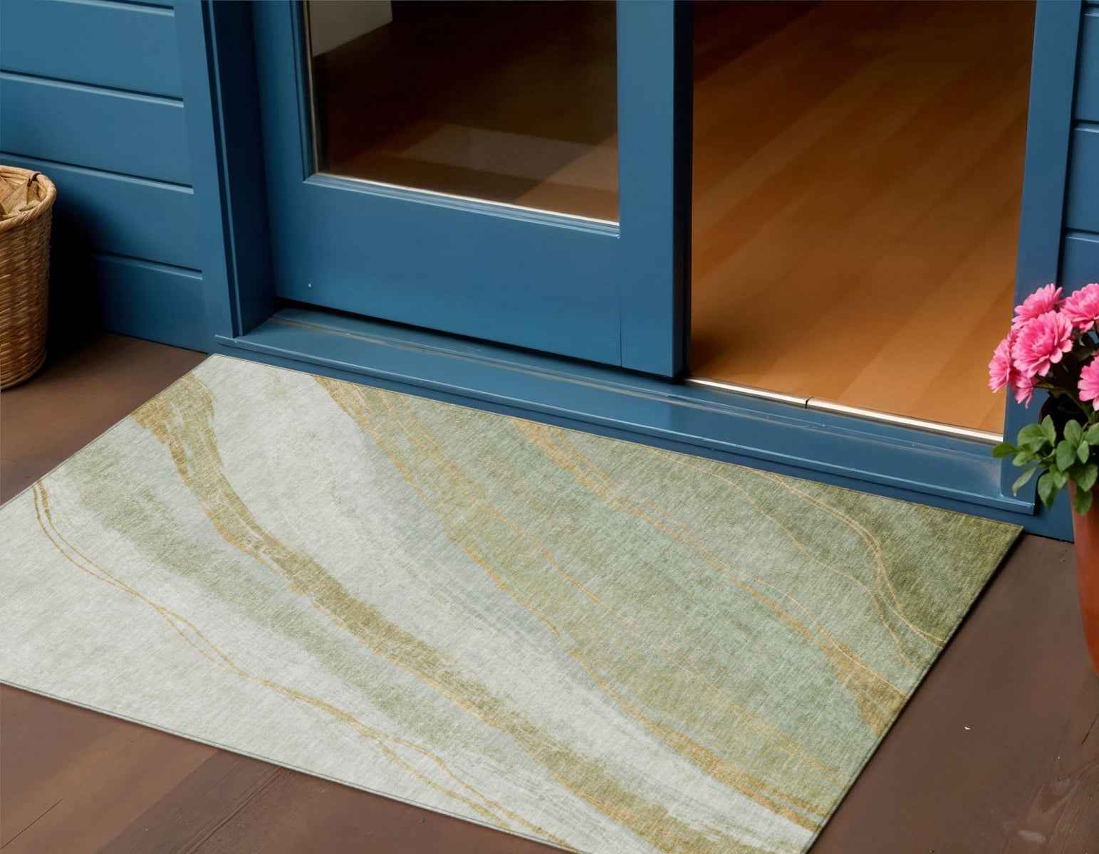 3' X 5' Sage And Copper Abstract Washable Indoor Outdoor Area Rug