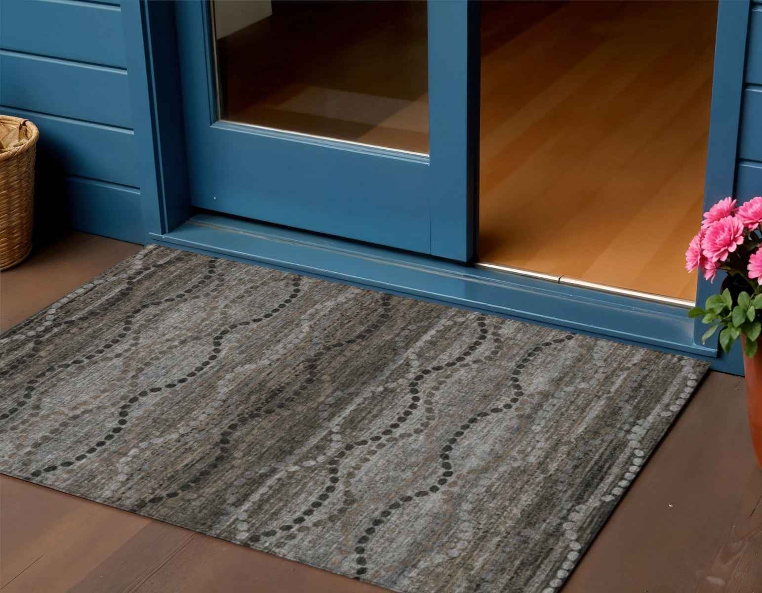 3' X 5' Chocolate And Gray Ogee Washable Indoor Outdoor Area Rug