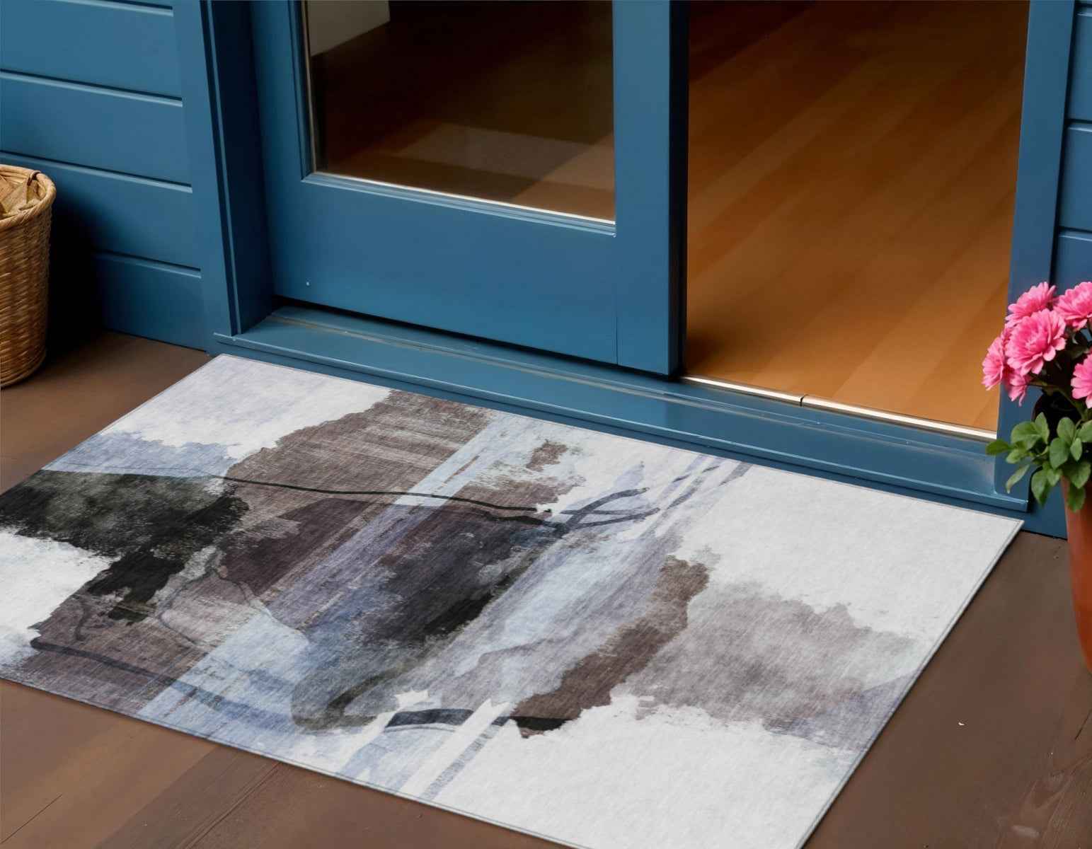 3' X 5' Brown And Ivory Abstract Washable Indoor Outdoor Area Rug