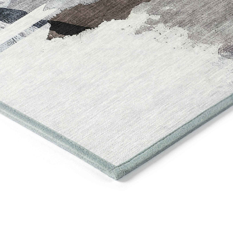 3' X 5' Brown And Ivory Abstract Washable Indoor Outdoor Area Rug