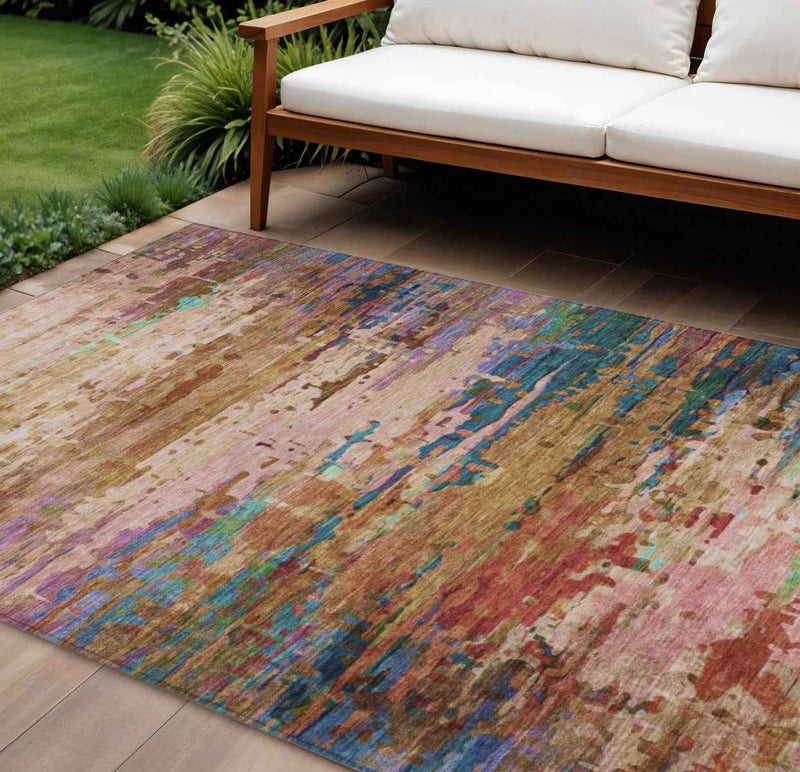 8' X 10' Sage Teal Blue And Blush Abstract Washable Indoor Outdoor Area Rug