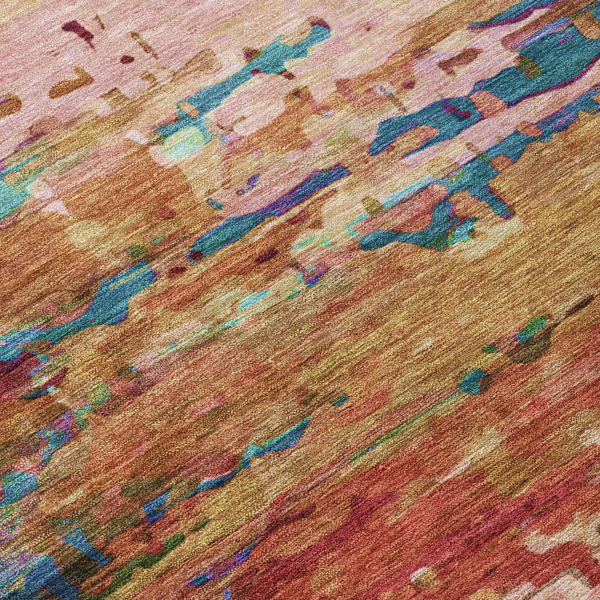 8' X 10' Sage Teal Blue And Blush Abstract Washable Indoor Outdoor Area Rug