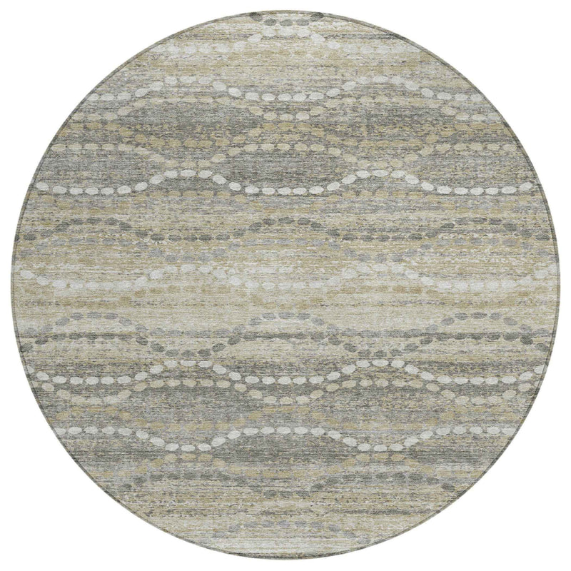 8' Pewter And Ivory Round Ogee Washable Indoor Outdoor Area Rug