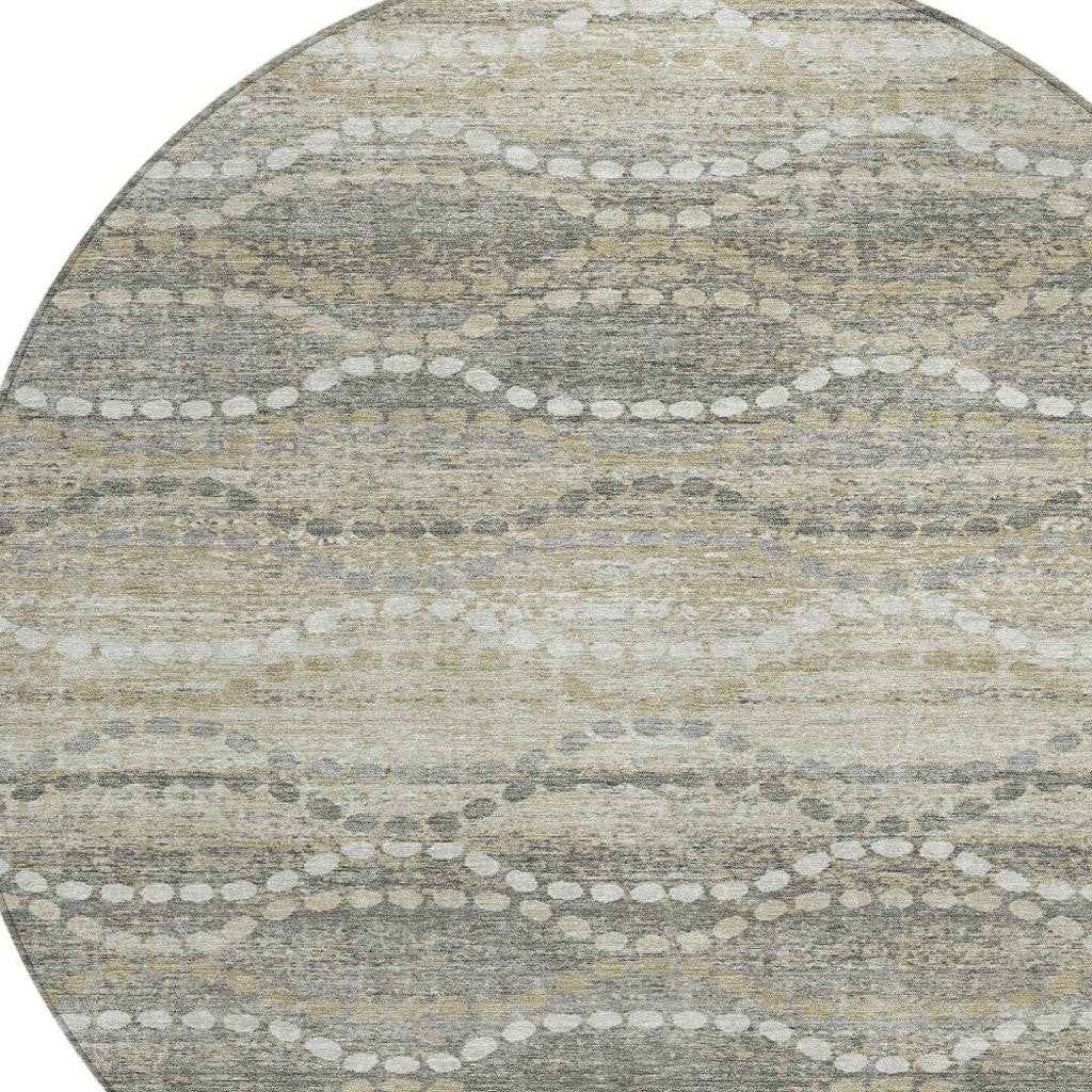 8' Pewter And Ivory Round Ogee Washable Indoor Outdoor Area Rug