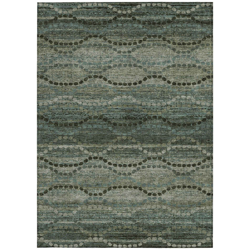 5' X 8' Artichoke Green And Gray Ogee Washable Indoor Outdoor Area Rug