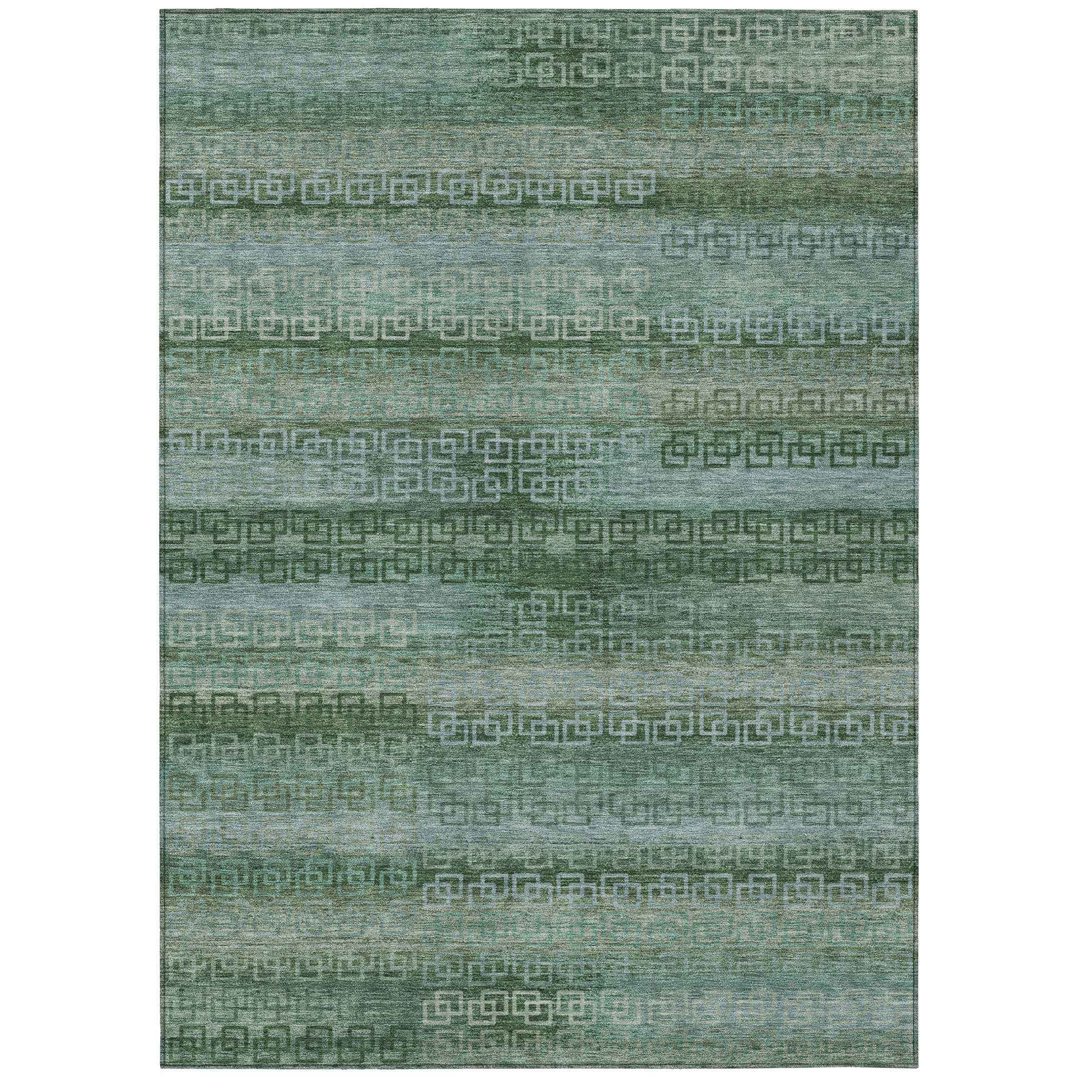 8' X 10' Artichoke Green And Sage Striped Washable Indoor Outdoor Area Rug