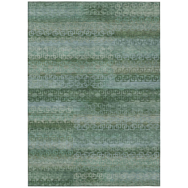 8' X 10' Artichoke Green And Sage Striped Washable Indoor Outdoor Area Rug
