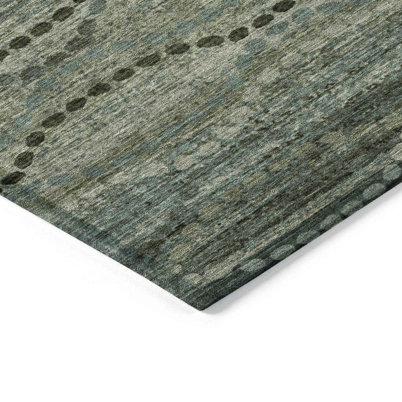 8' X 10' Artichoke Green And Gray Ogee Washable Indoor Outdoor Area Rug