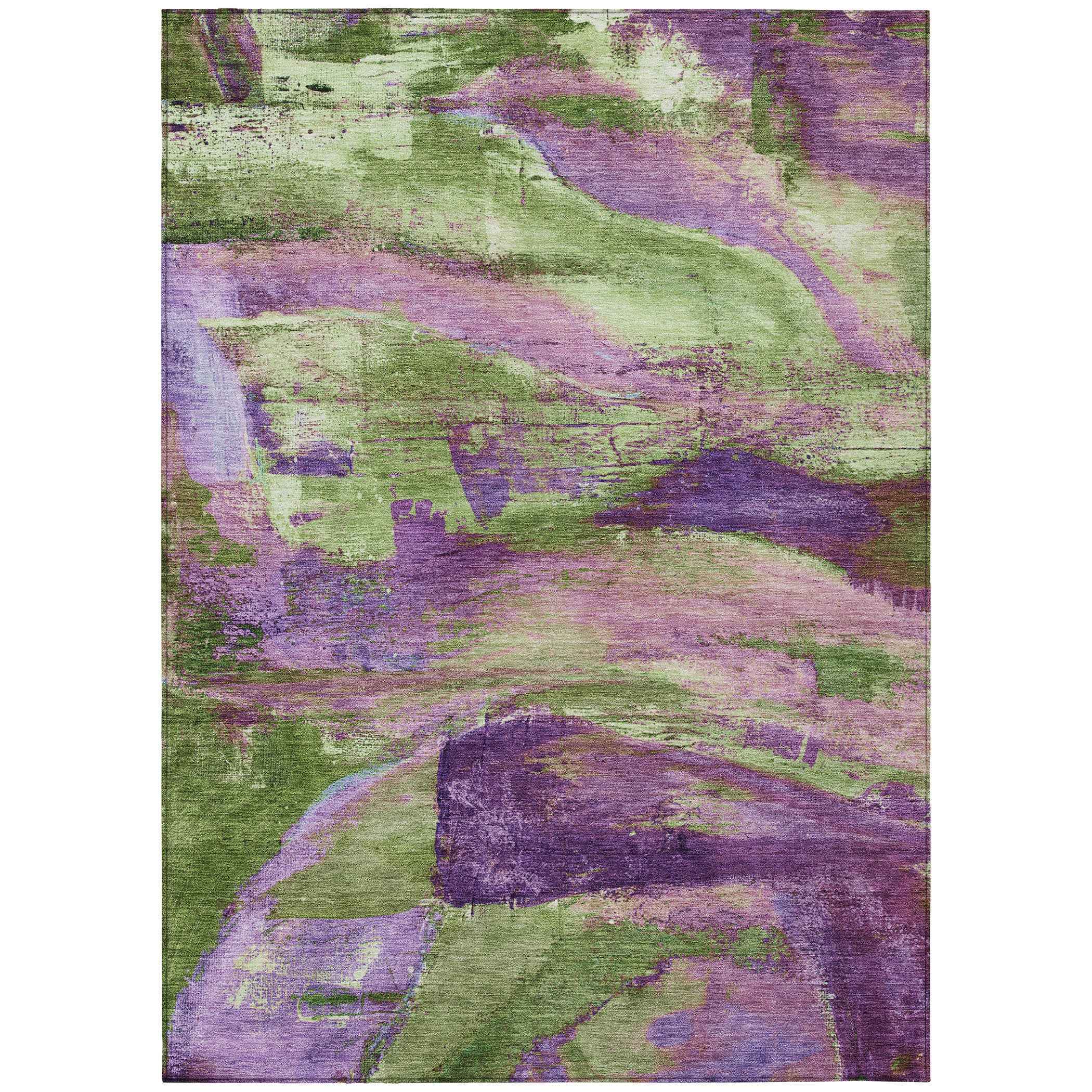 3' X 5' Purple Plum And Green Abstract Washable Indoor Outdoor Area Rug