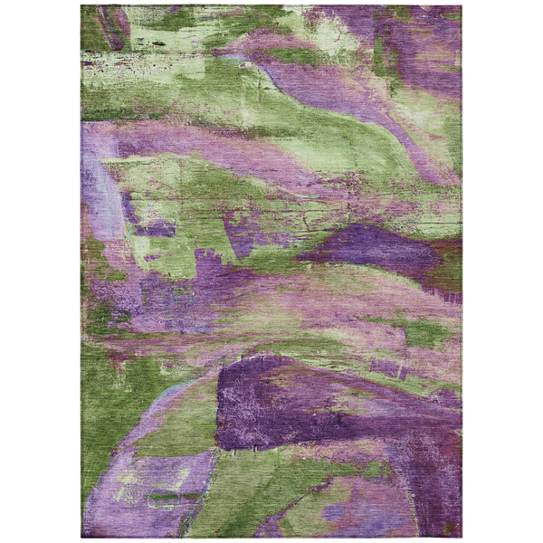 3' X 5' Purple Plum And Green Abstract Washable Indoor Outdoor Area Rug