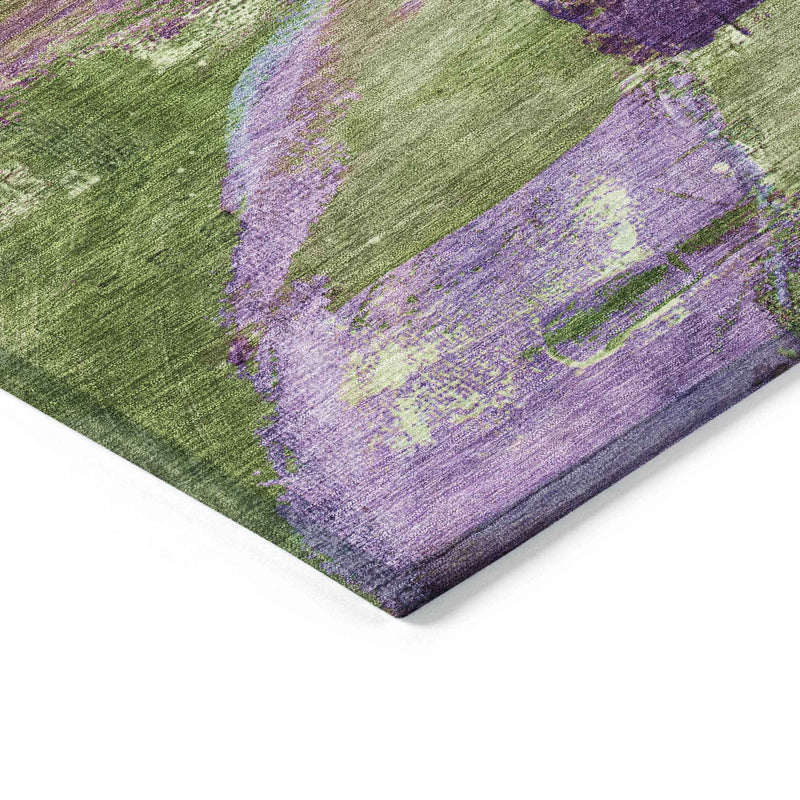 3' X 5' Purple Plum And Green Abstract Washable Indoor Outdoor Area Rug
