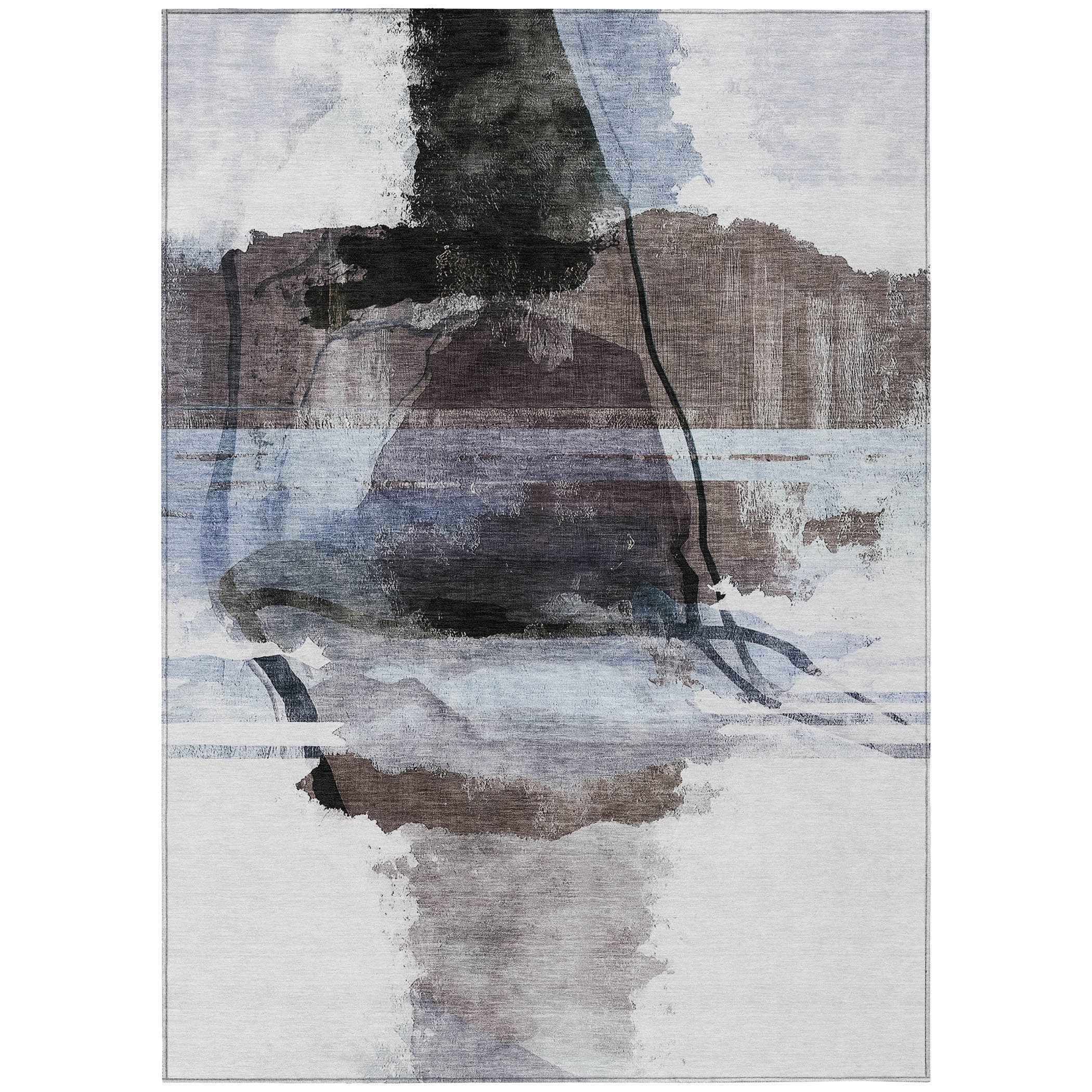 9' X 12' Brown And Ivory Abstract Washable Indoor Outdoor Area Rug