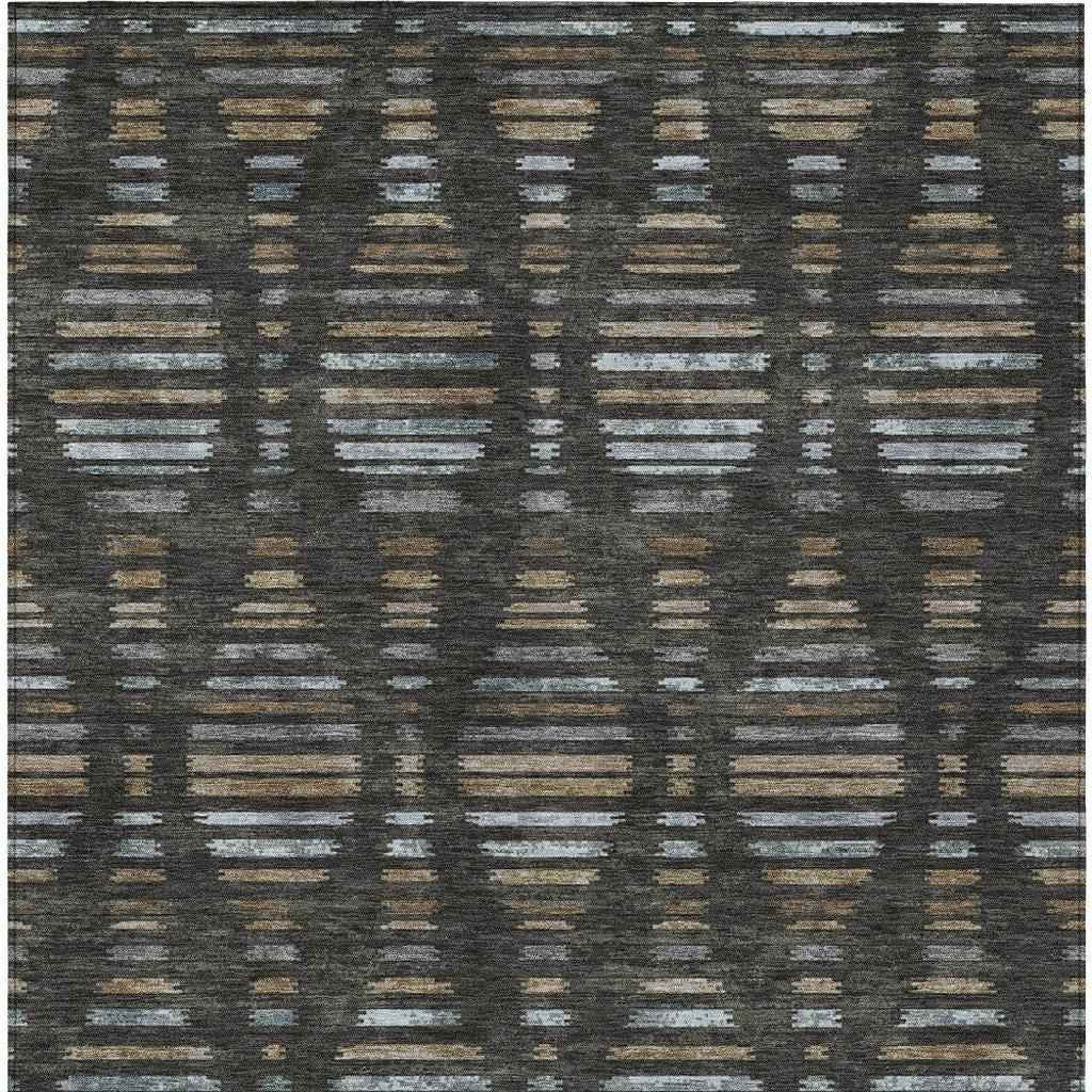 10' X 14' Coffee And Gray Striped Washable Indoor Outdoor Area Rug
