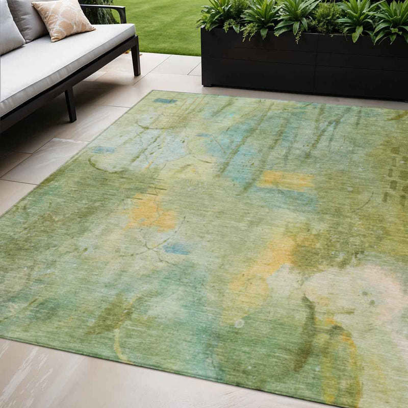 5' X 8' Sage And Gold Abstract Washable Indoor Outdoor Area Rug