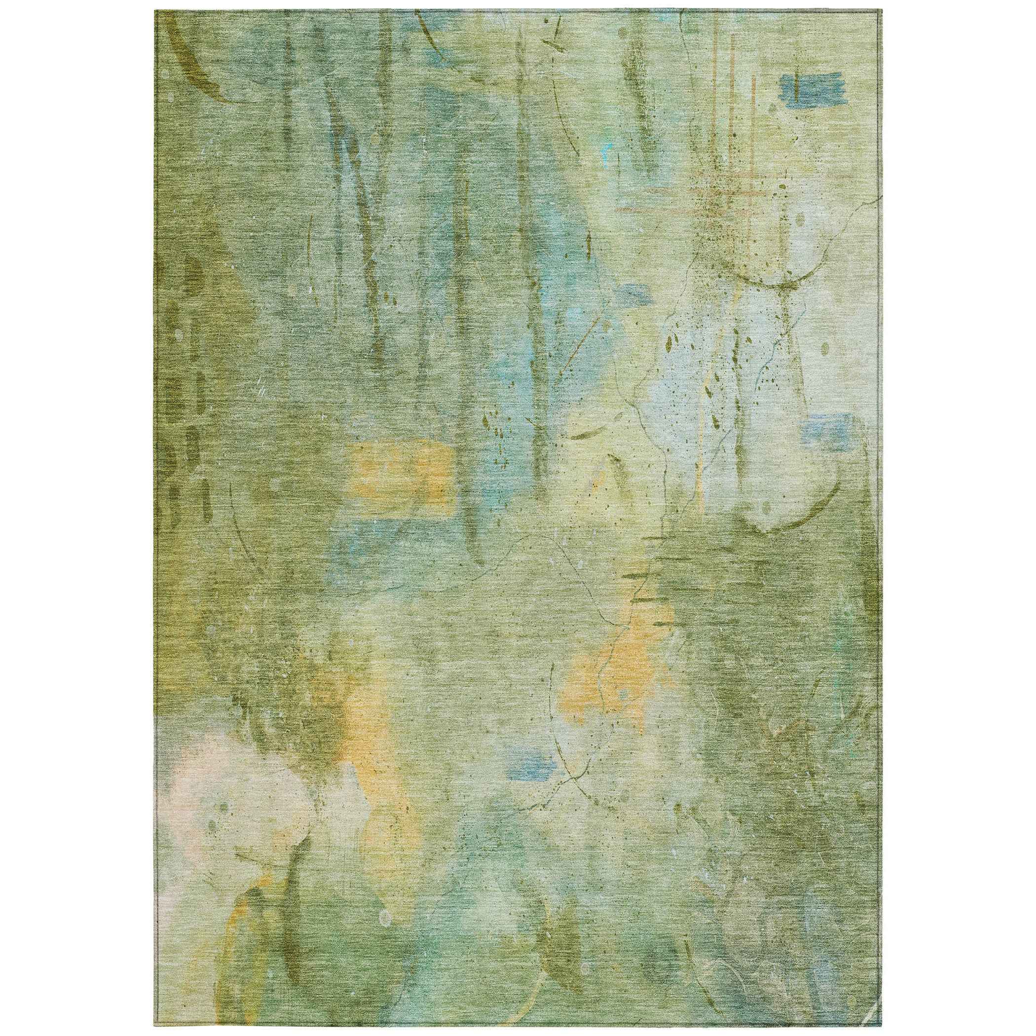 5' X 8' Sage And Gold Abstract Washable Indoor Outdoor Area Rug