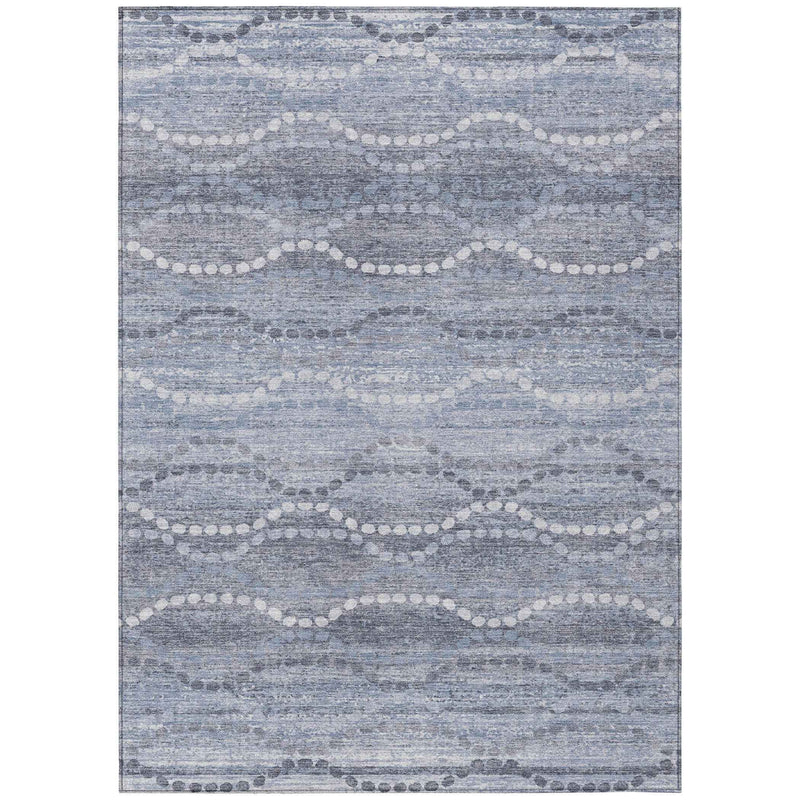 8' X 10' Blue And Ivory Ogee Washable Indoor Outdoor Area Rug