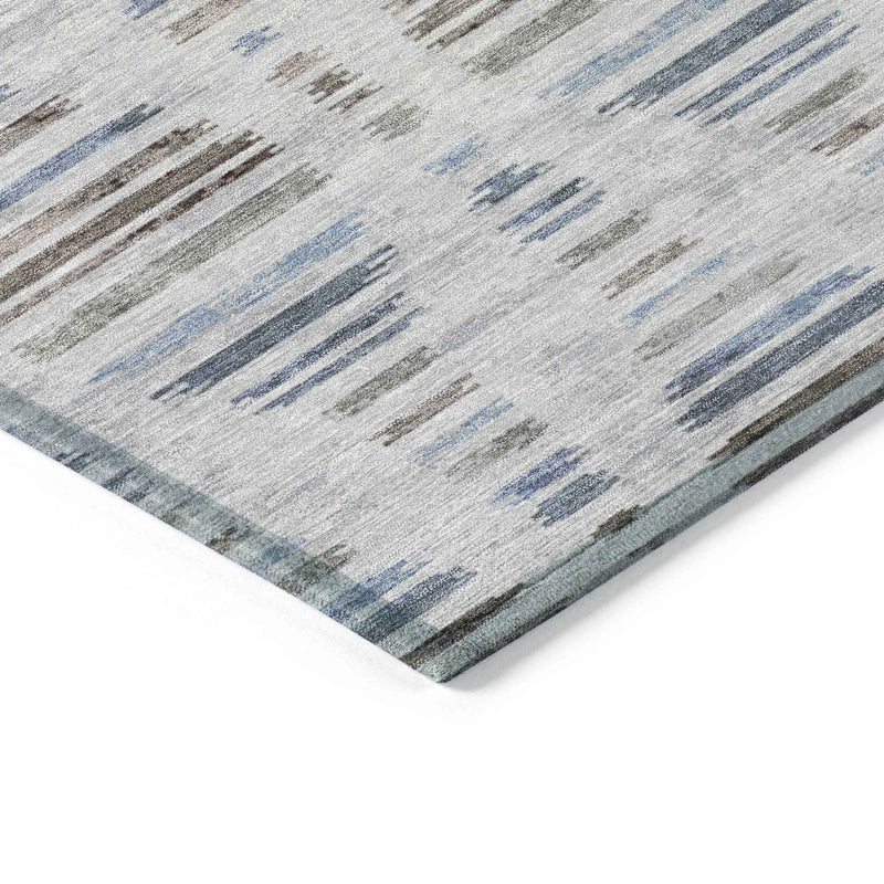 5' X 8' Beige And Denim Blue Striped Washable Indoor Outdoor Area Rug