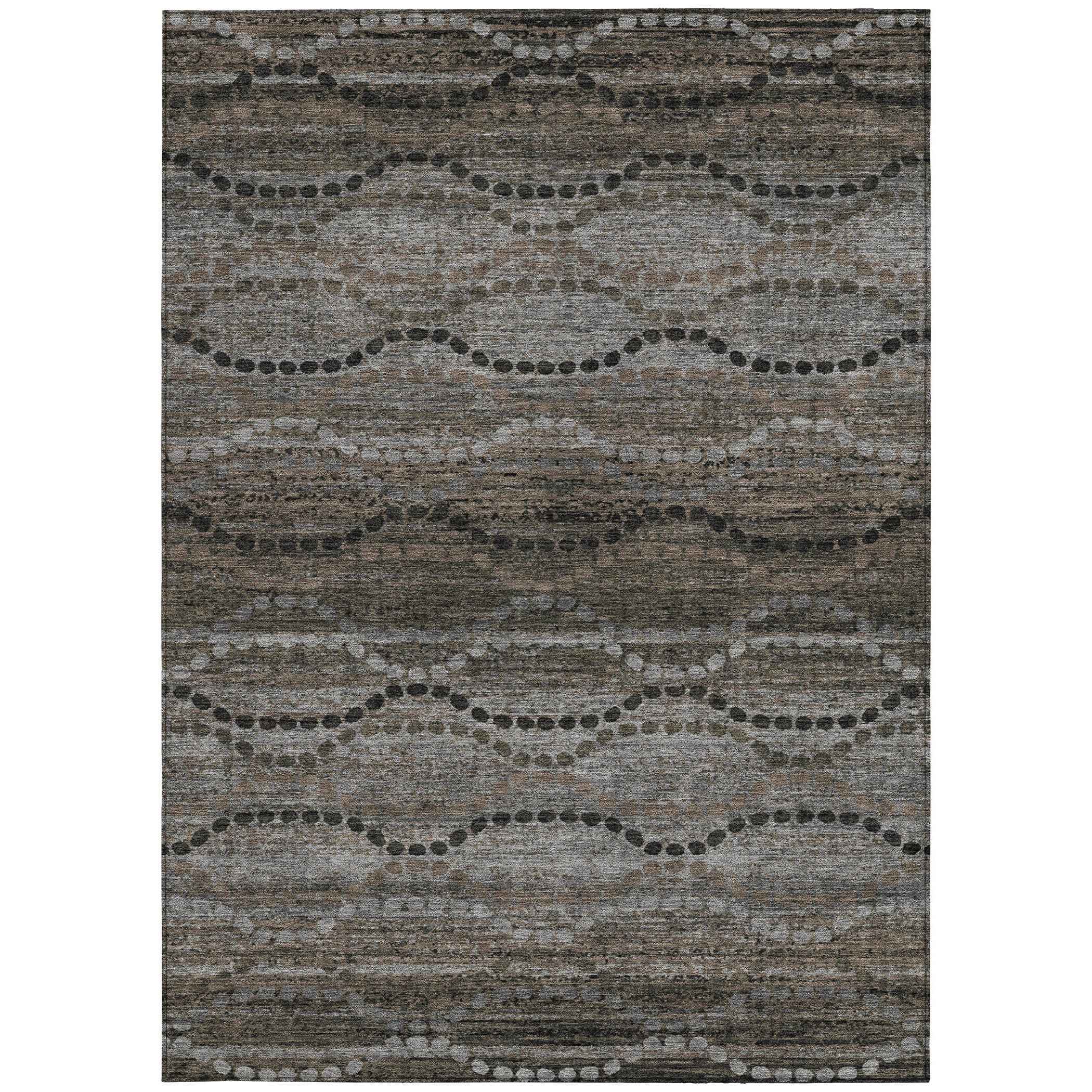 9' X 12' Chocolate And Gray Ogee Washable Indoor Outdoor Area Rug