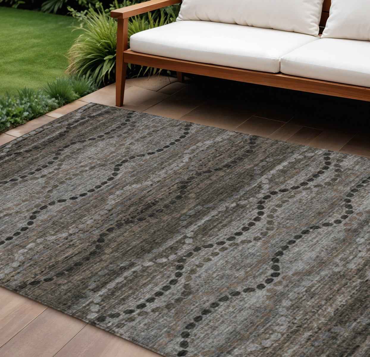 9' X 12' Chocolate And Gray Ogee Washable Indoor Outdoor Area Rug