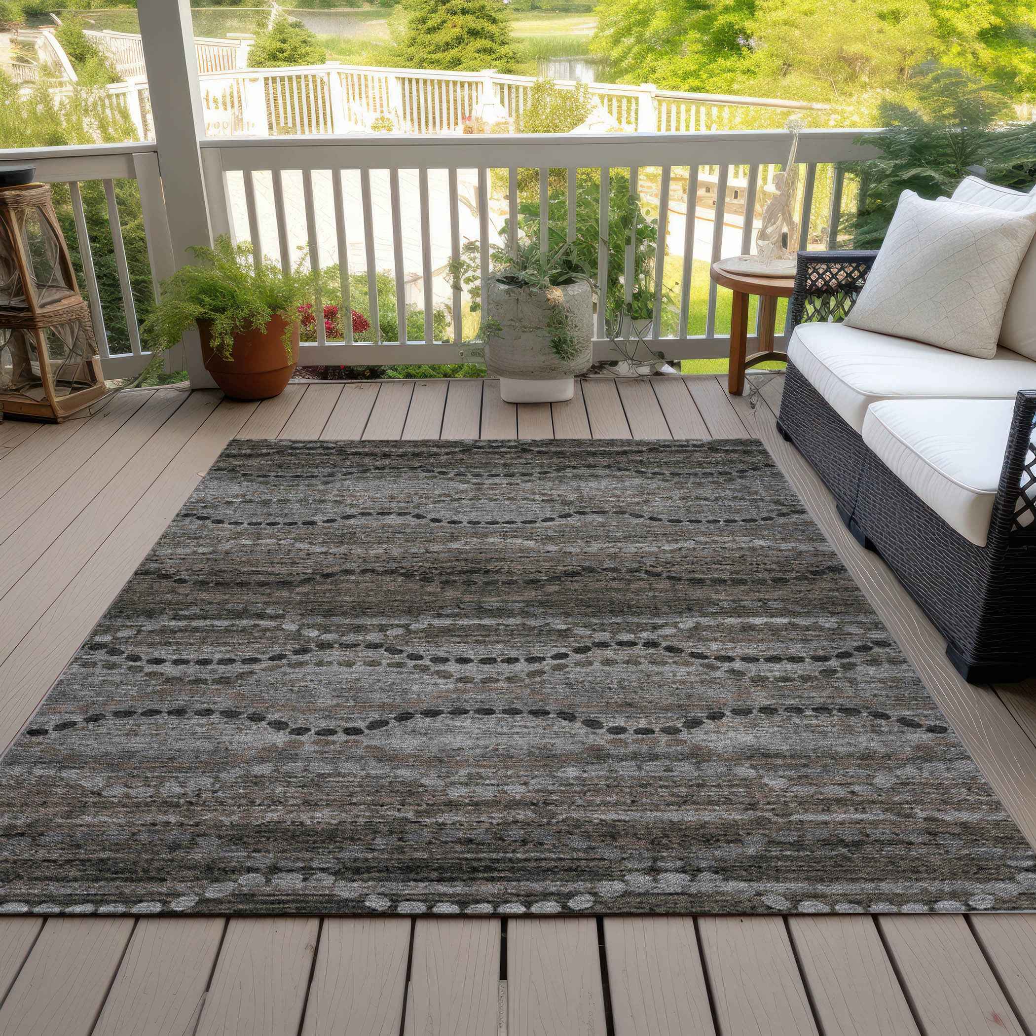 9' X 12' Chocolate And Gray Ogee Washable Indoor Outdoor Area Rug