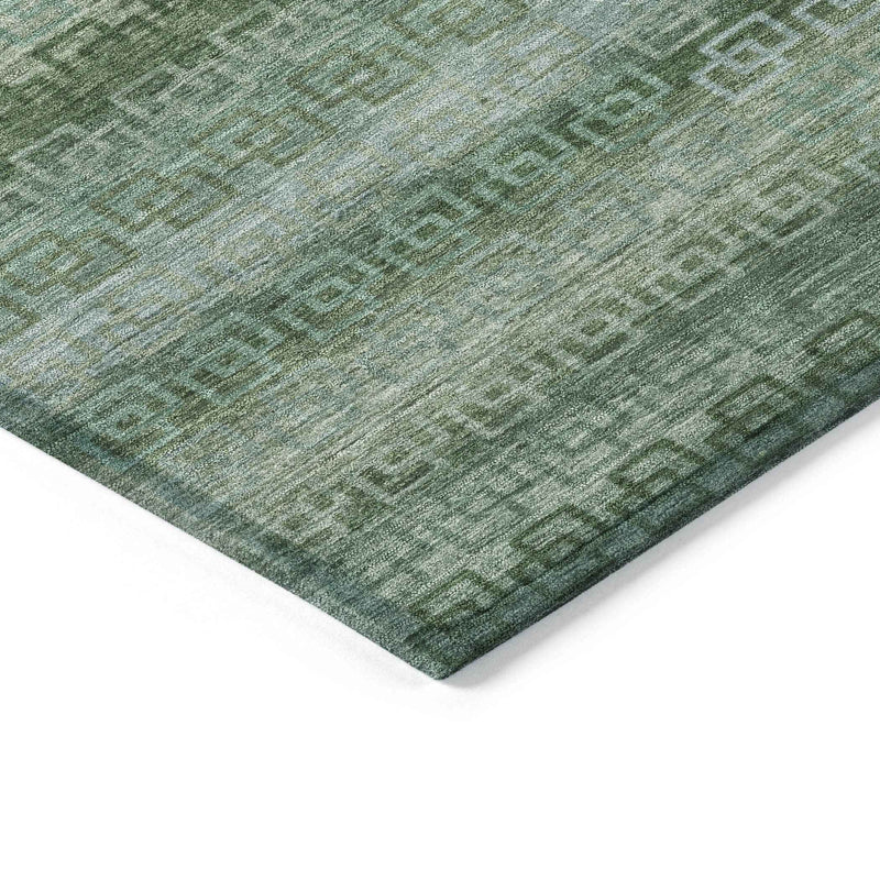5' X 8' Artichoke Green And Sage Striped Washable Indoor Outdoor Area Rug