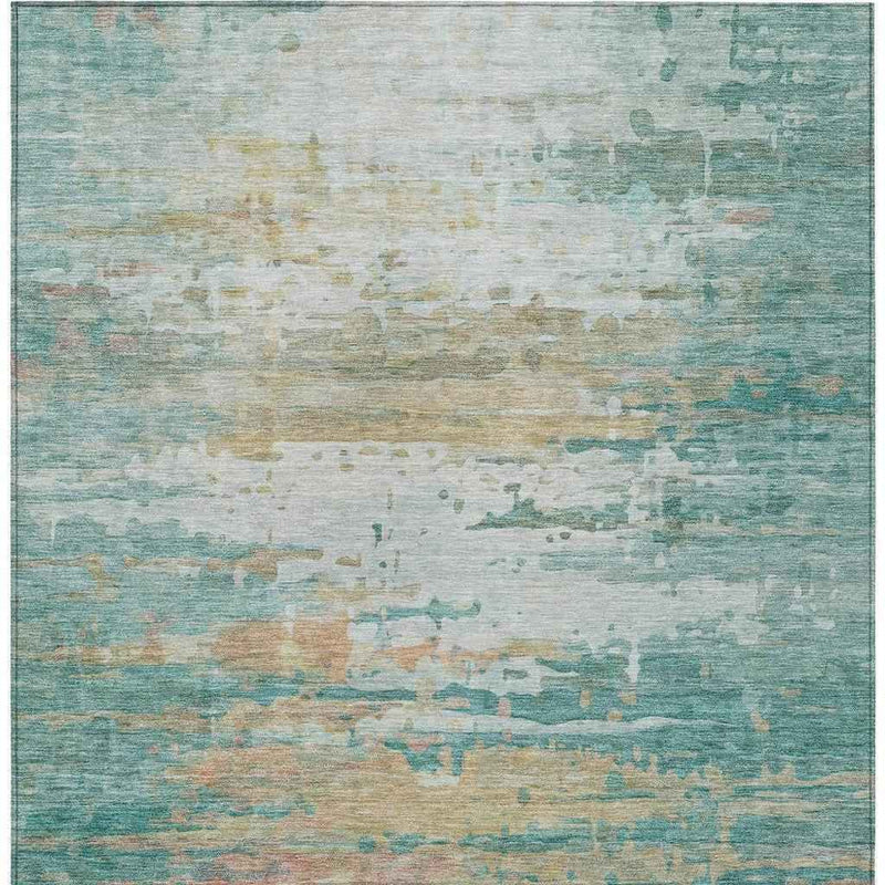 5' X 8' Teal Blue And Beige Abstract Washable Indoor Outdoor Area Rug