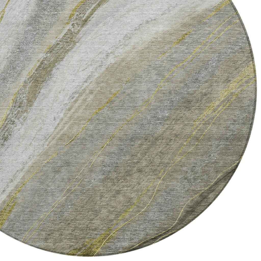 8' Pewter And Gray Round Abstract Washable Indoor Outdoor Area Rug