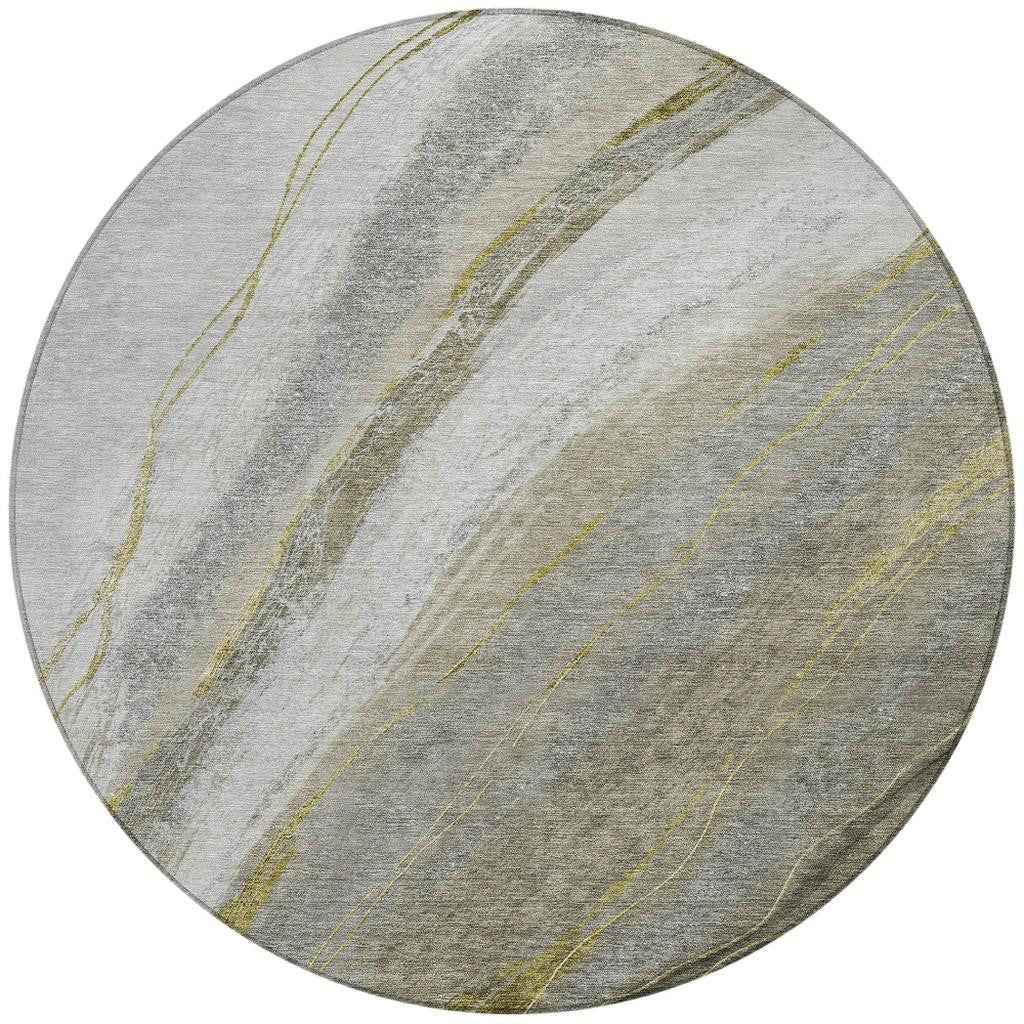 8' Pewter And Gray Round Abstract Washable Indoor Outdoor Area Rug