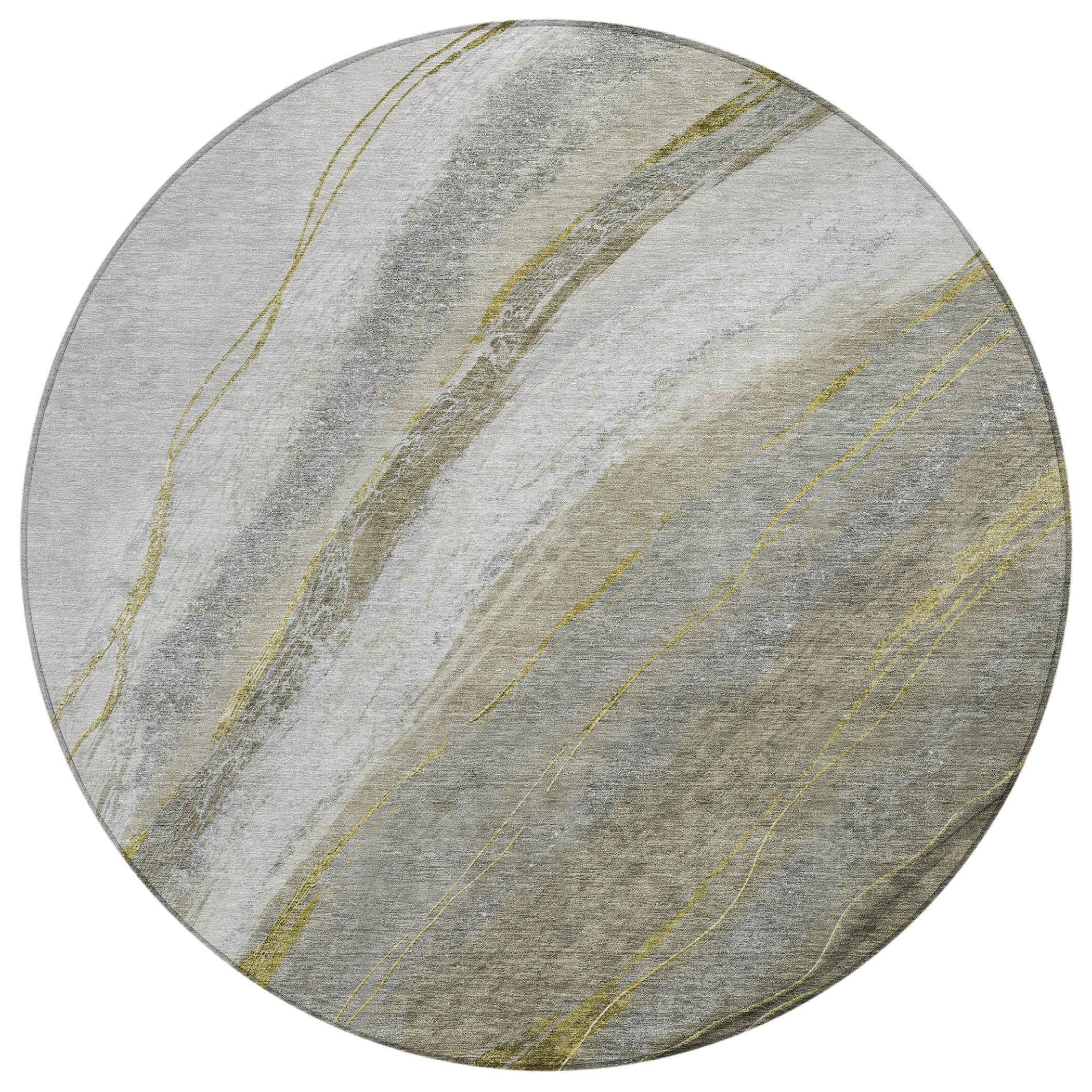 8' Pewter And Gray Round Abstract Washable Indoor Outdoor Area Rug