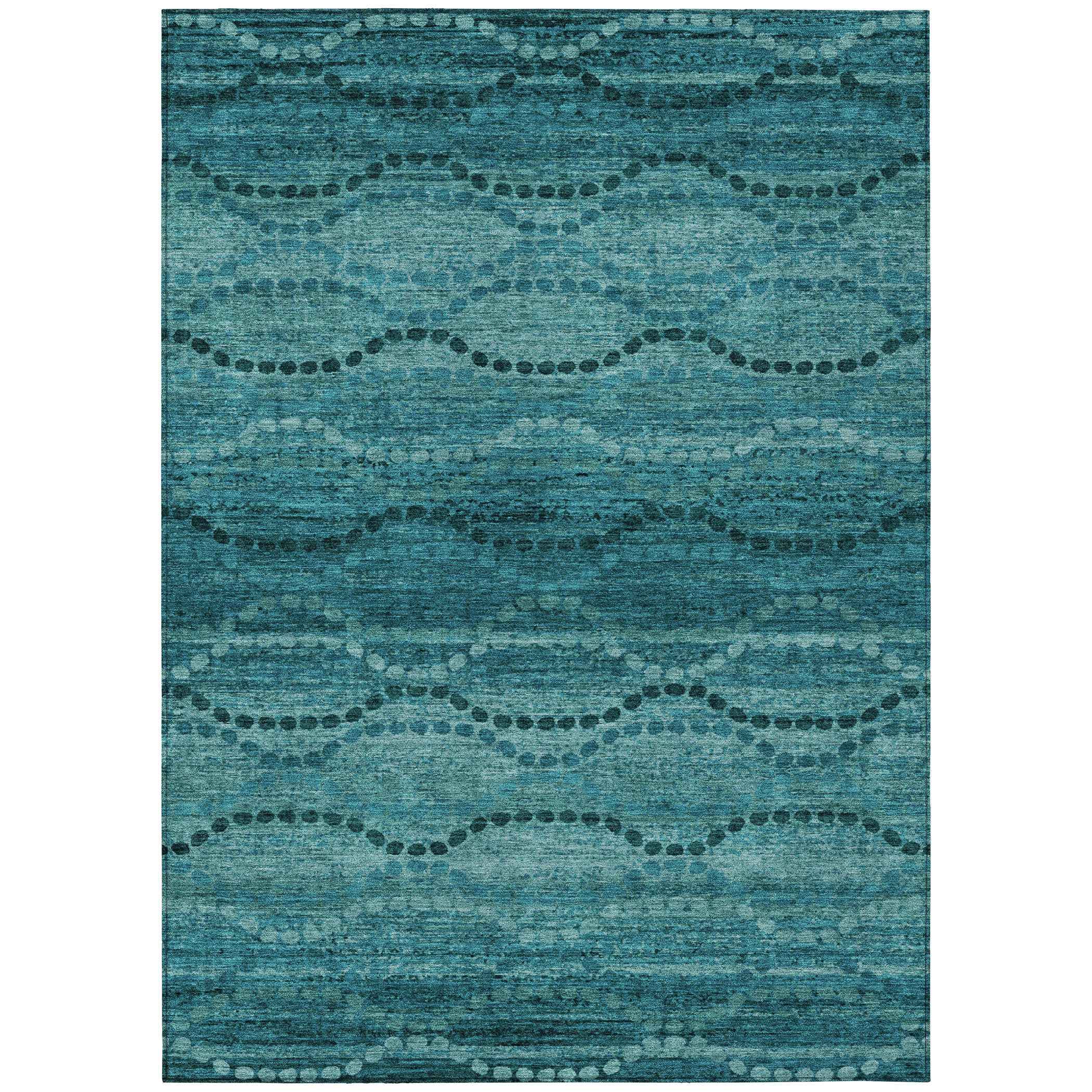 9' X 12' Turquoise And Aqua Ogee Washable Indoor Outdoor Area Rug