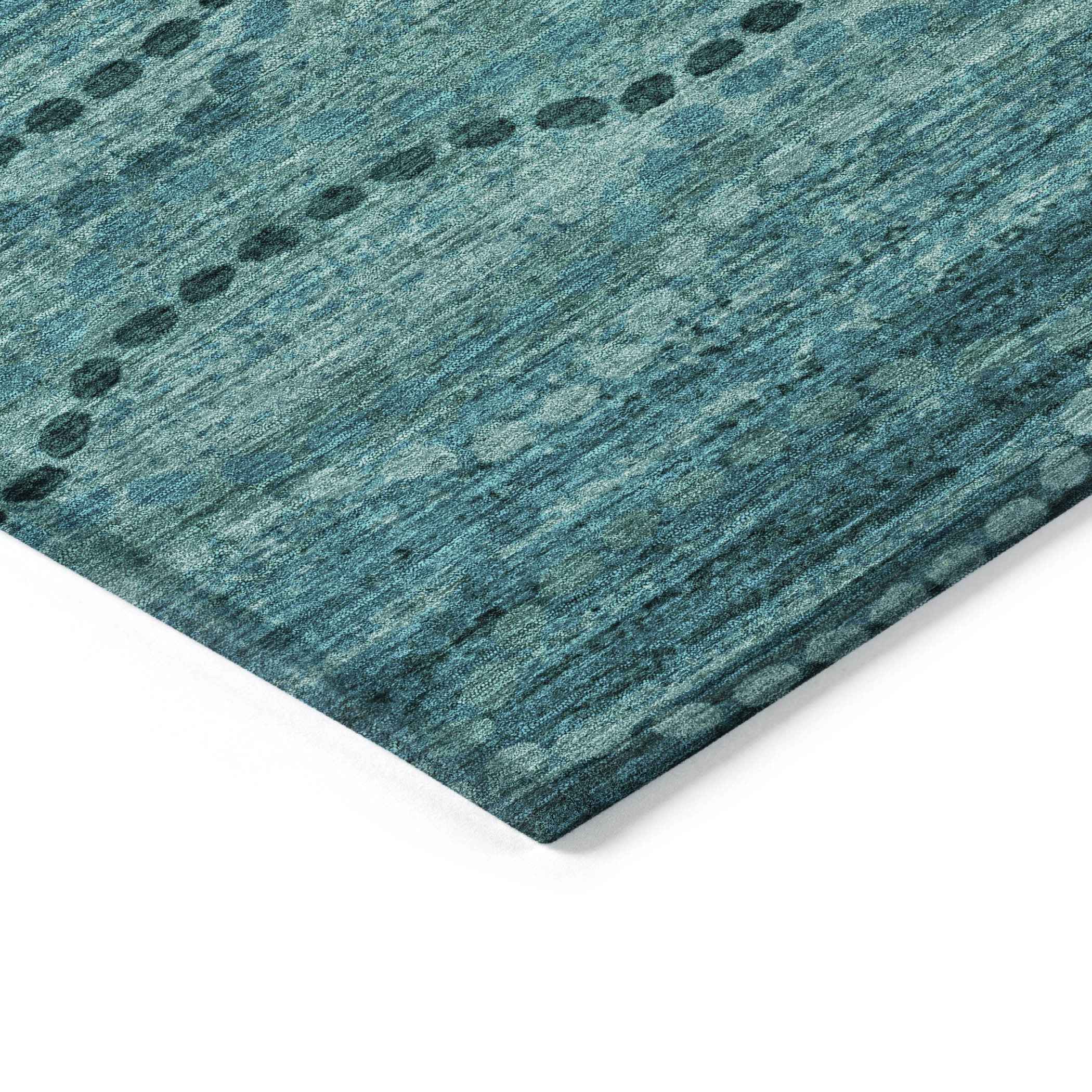 9' X 12' Turquoise And Aqua Ogee Washable Indoor Outdoor Area Rug