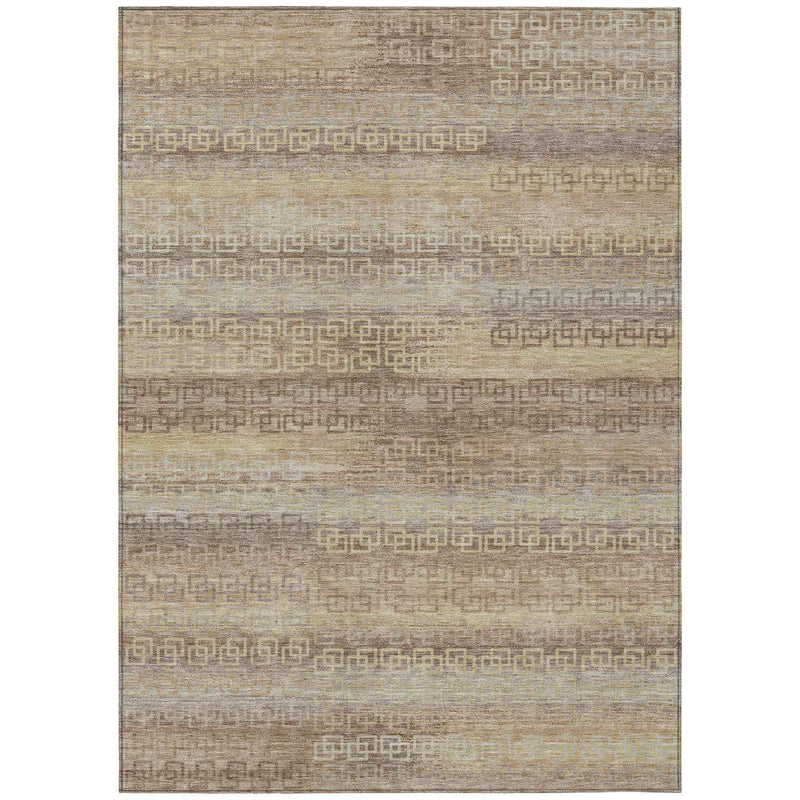 3' X 5' Beige And Wheat Striped Washable Indoor Outdoor Area Rug