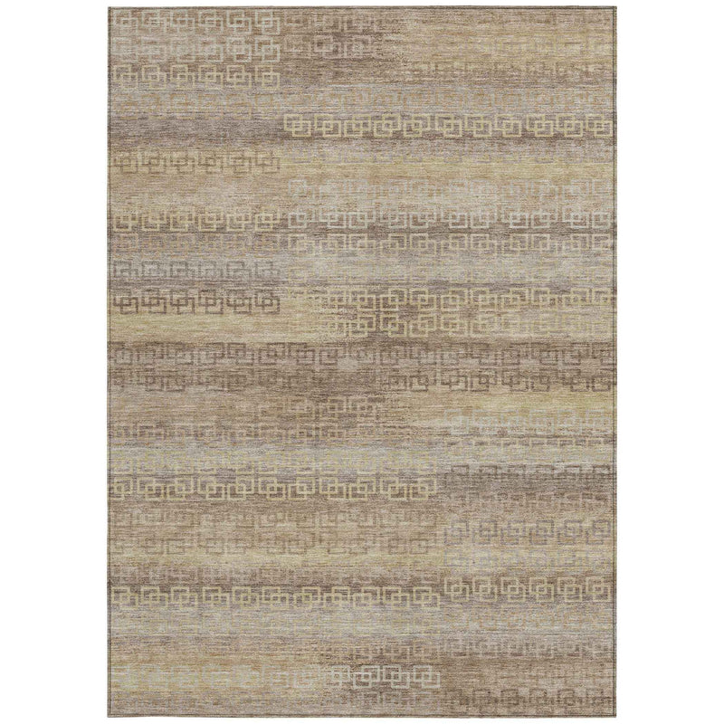 3' X 5' Beige And Wheat Striped Washable Indoor Outdoor Area Rug
