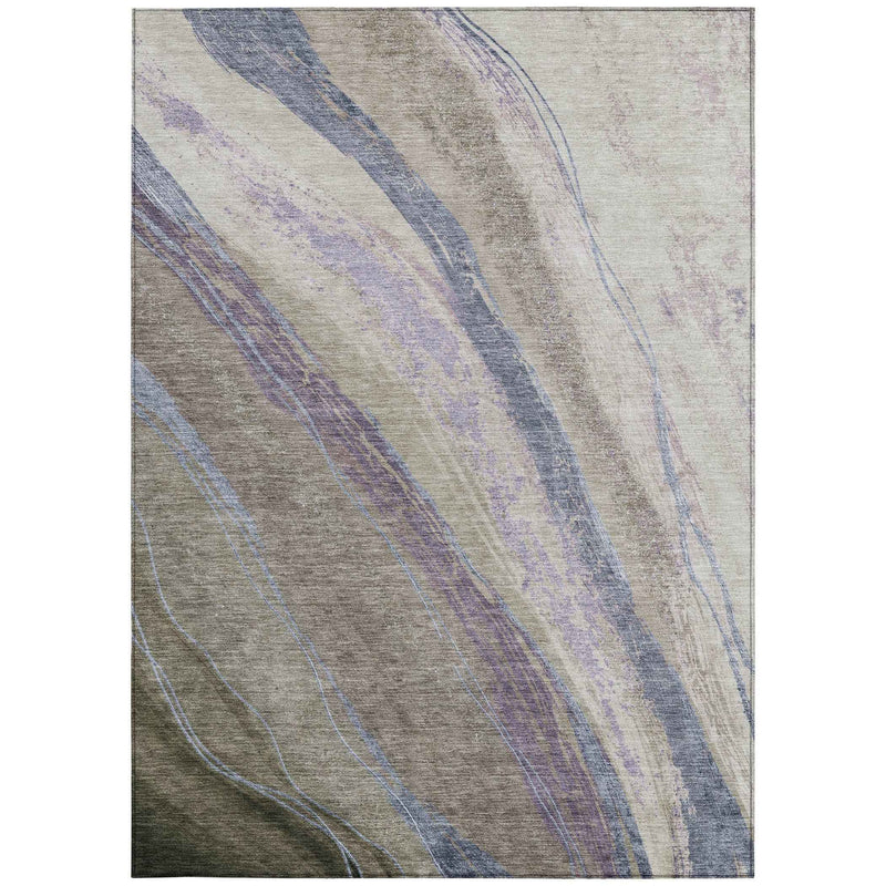 5' X 8' Brown Taupe And Purple Abstract Washable Indoor Outdoor Area Rug