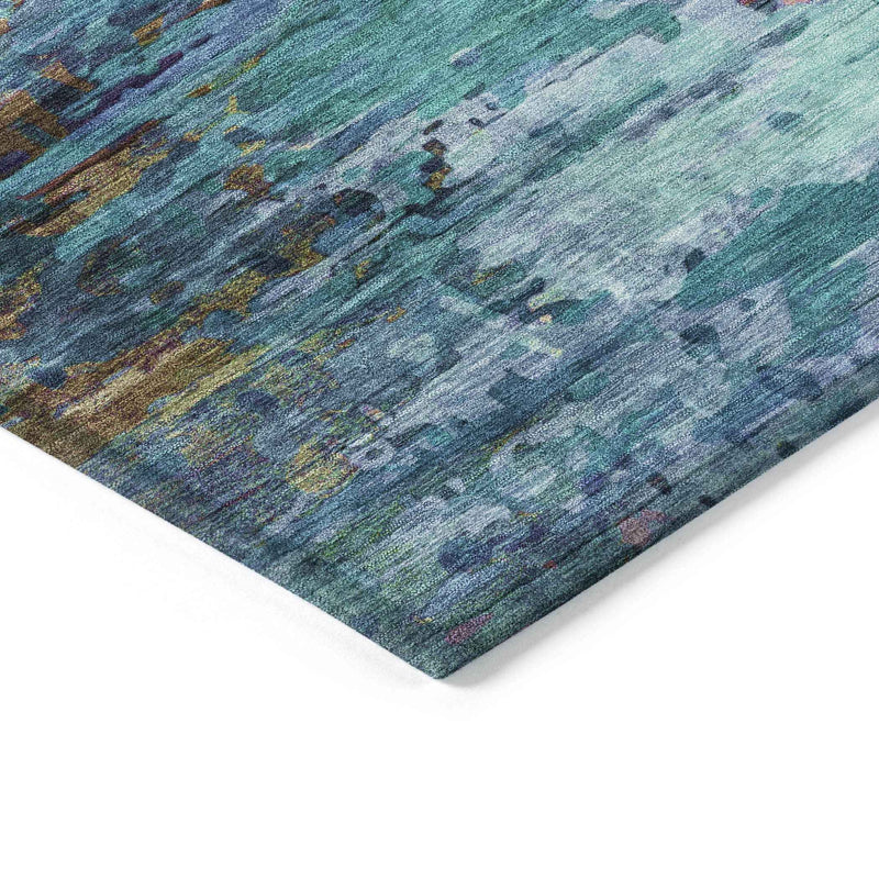 8' Blue Brown And Purple Round Abstract Washable Indoor Outdoor Area Rug