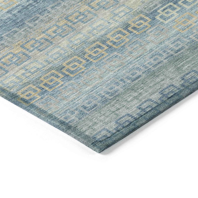 8' Teal Blue And Beige Round Striped Washable Indoor Outdoor Area Rug