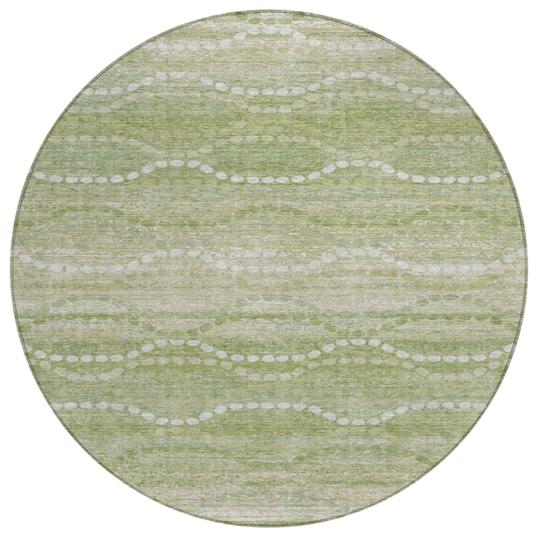 8' Sage And Ivory Round Ogee Washable Indoor Outdoor Area Rug